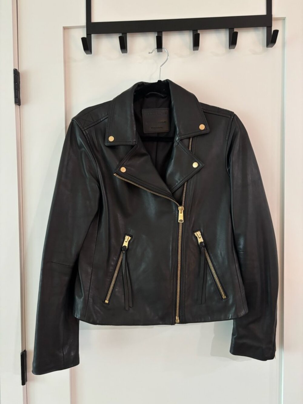 AllSaints Dalby Black Leather Biker Jacket - Size 10